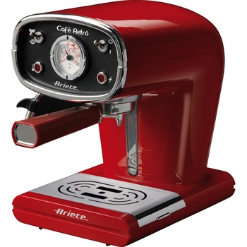 Espressor manual Retro Ariete 1388, Dispozitiv pentru cappuccino, 900 W, 15 bar, 0.9 l, Rosu Espressor manual Retro Ariete 1388, Dispozitiv pentru cappuccino, 900 W, 15 bar, 0.9 l, Rosu