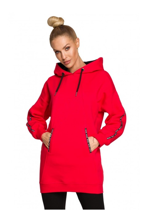 Bluza de dama MOE, Cu gluga, Bumbac, Poliester, Rosu