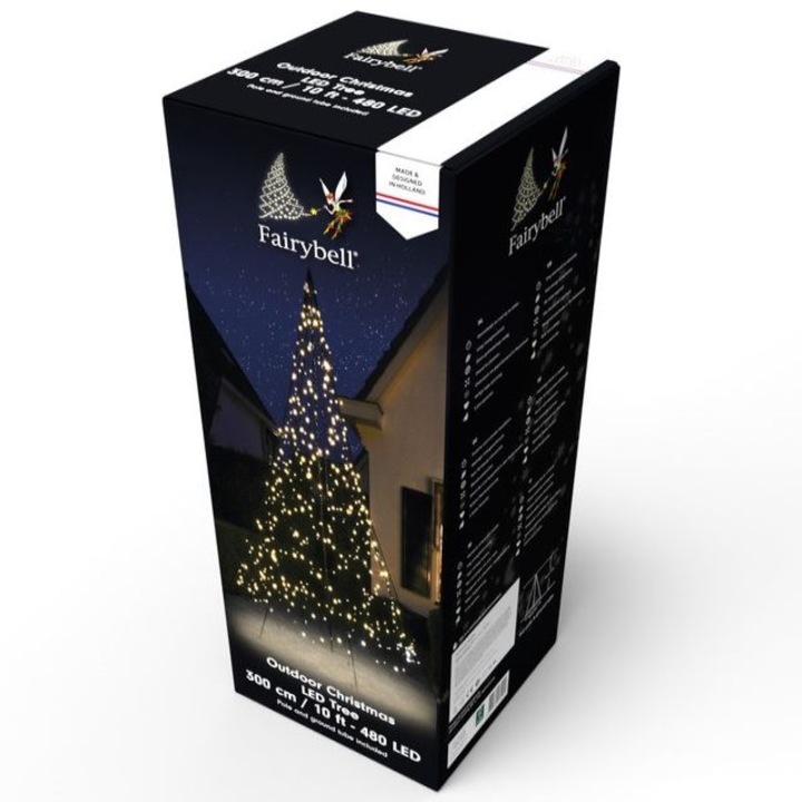 Instalatie sub forma de brad de Craciun 300CM, lumina calda, 480LED cu sclipiri, stalp metalic inclus