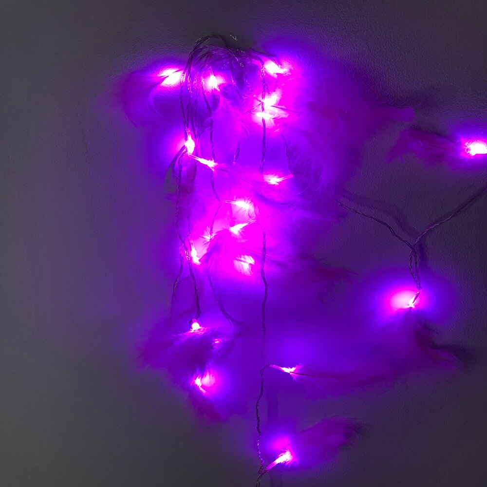 LED декоративна инсталация с цветни пера, 20 светодиода, 3,5 м, розови ...