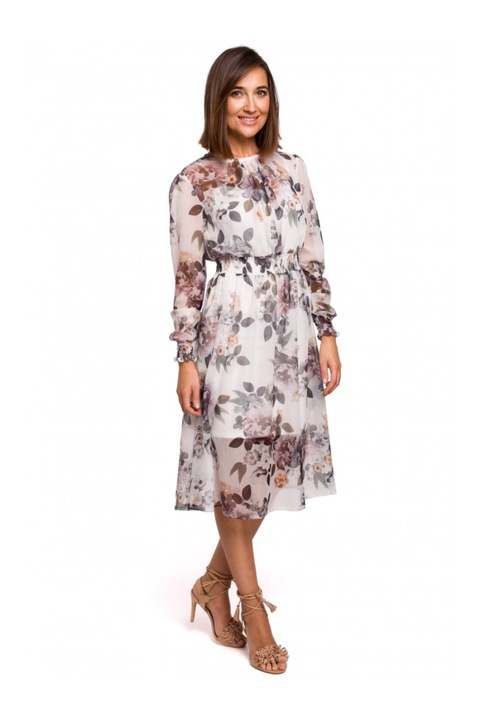 Virágos ruha, stílus, poliészter, fehér/szürke, Fehér/Szürke