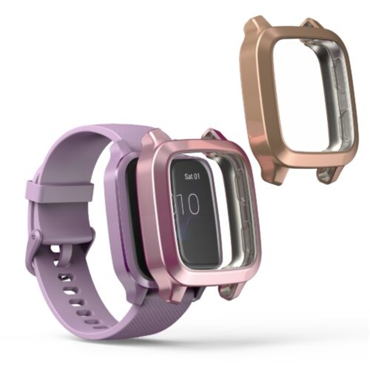 Set 2 huse pentru Garmin Venu Sq / Venu Sq zene, Kwmobile, Roz / Rose Gold, szilícium, 57775.06