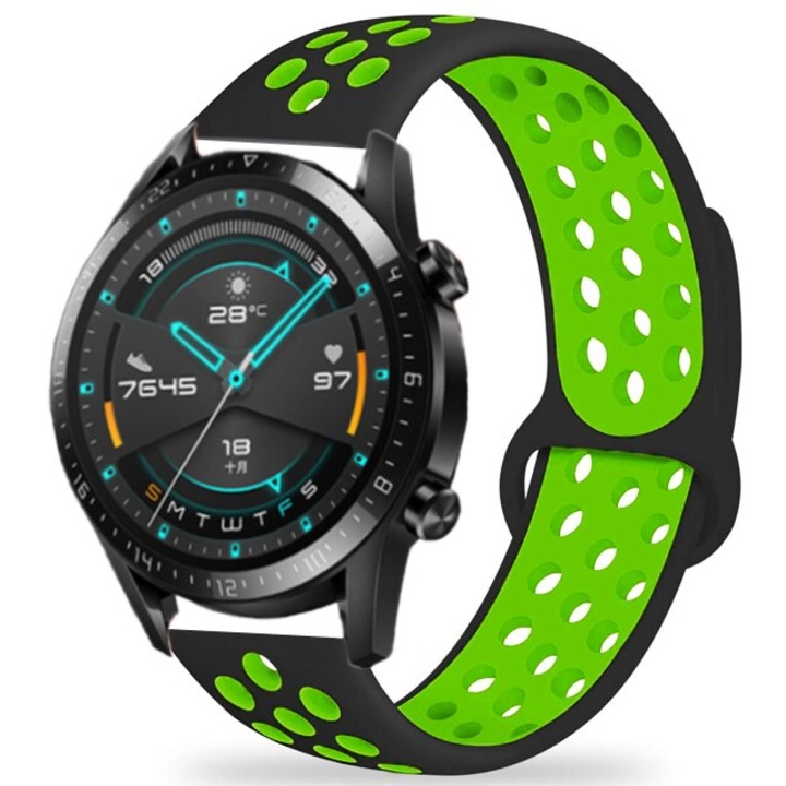 Curea silicon MTP 22 mm, design Sport, compatibila cu Huawei Watch GT2, Green/Black