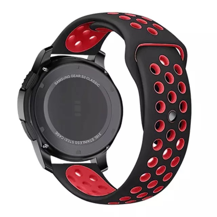 Curea silicon MTP 22 mm, design Sport, compatibila cu Samsung Galaxy Watch 46mm, Black/Red