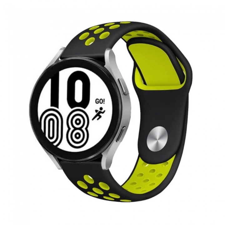 Curea silicon MTP 20 mm, design Sport, compatibila cu Samsung Galaxy Watch 4/ Watch 4 Classic, Yellow/Black