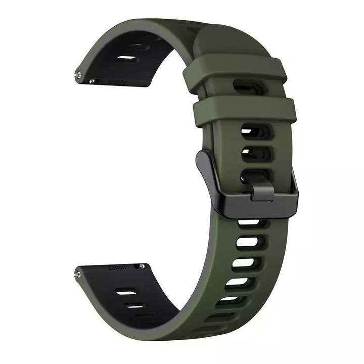 Curea din silicon MTP, compatibila Samsung Galaxy Watch 3 41mm, Silicon Neted Doua Nuante, Telescoape Quick Release, 20mm, Army Green/Black