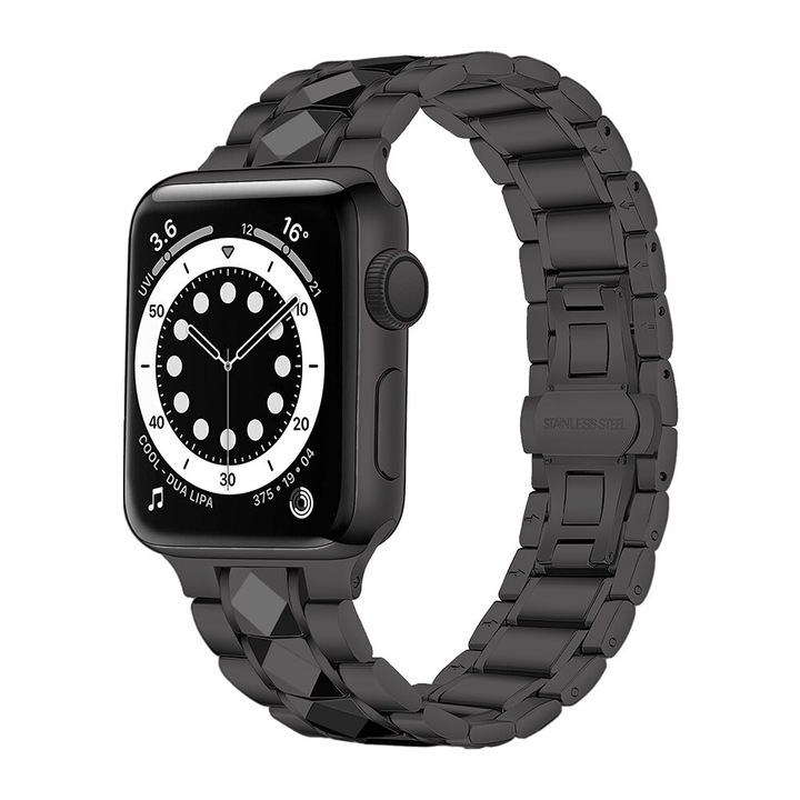 Curea Metalica MTP Tungsten pentru Apple Watch, Compatibila cu Apple Watch 1/2/3/4/5/6/SE, Black 44mm