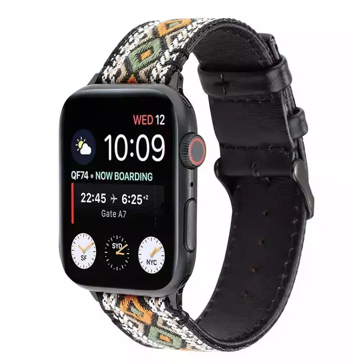 MTP bőrszíj, hagyományos modell, kompatibilis Apple Watch 7 41 mm-es, fehér/zöld