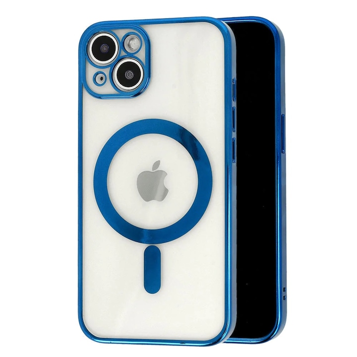 MagSafe tok Apple iPhone 12 telefonhoz, teljes burkolat, kamera védelem, színes galvanizált élek, mágneses, vezeték nélküli töltés, flippy, kék