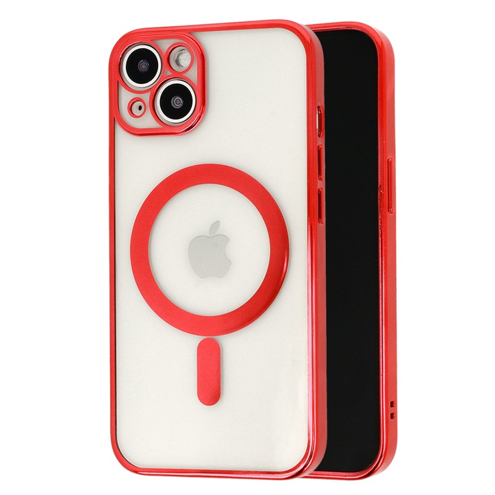 Калъф MagSafe за Apple iPhone 11, пълно покритие, защита на камерата, цветни галванични ръбове, магнит, безжично зареждане, Flippy, червен