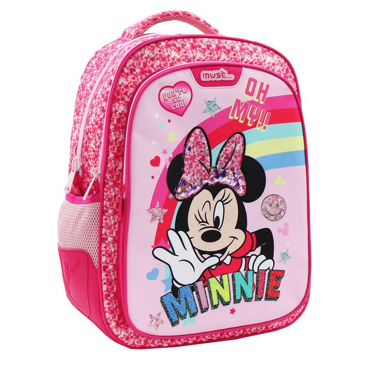 Ghiozdan Minnie, 32x15x43cm, 3 compartimente, Must