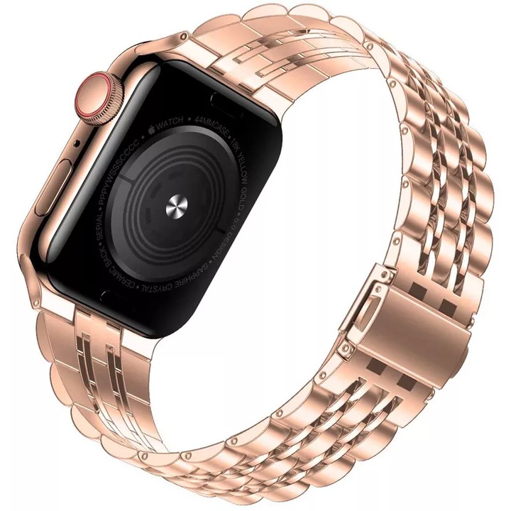 Curea Metalica MTP pentru Apple Watch, Zale impletite In Doua Nuante, Sistem Inchidere Butterfly, Compatibila cu Apple Watch 1/2/3/4/5/6/SE, Model Slim, Super Usor, Rose Gold 42 mm