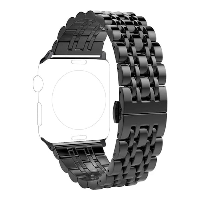 Curea Metalica MTP pentru Apple Watch, Zale impletite In Doua Nuante, Sistem Inchidere Butterfly, Compatibila cu Apple Watch 1/2/3/4/5/6/SE, Model Slim, Super Usor, Black 40 mm