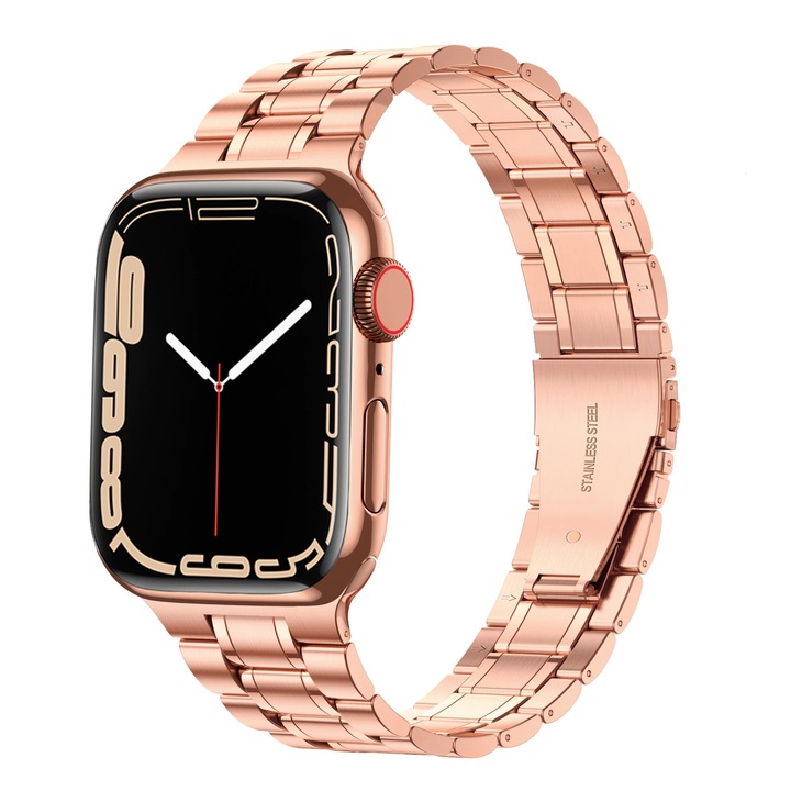 Curea Metalica pentru Apple Watch, MTP, 5 Lynk Metal Loop, Compatibila cu Apple Watch 7 41mm, Ultralight, Rose Gold