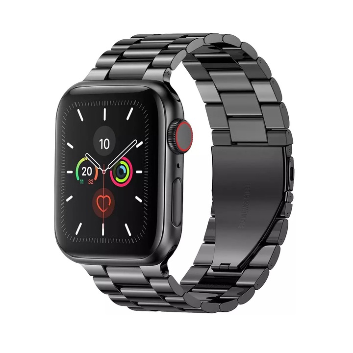 Curea Metalica pentru Apple Watch, MTP, 3 Lynk Metal Loop, Compatibila cu Apple Watch 7 41mm, Black