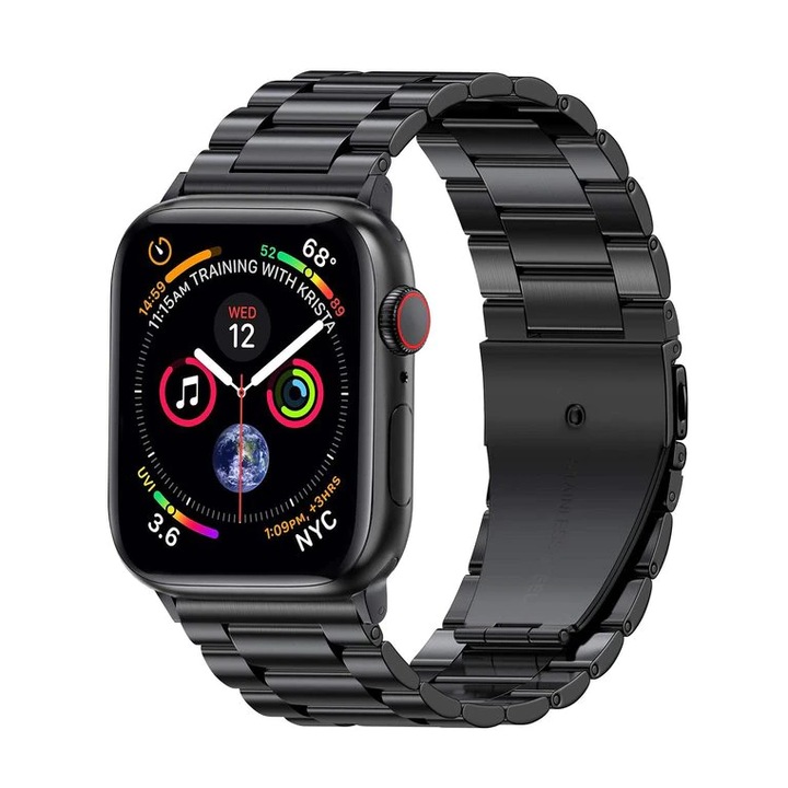 Curea Metalica pentru Apple Watch, MTP, 3 Lynk Metal Loop, Compatibila cu Apple Watch 1/2/3/4/5/6 40mm, Black