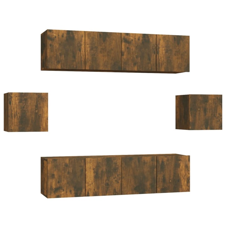 Set dulapuri TV vidaXL, 6 piese, stejar fumuriu, lemn prelucrat, 60 x 30 x 30 cm