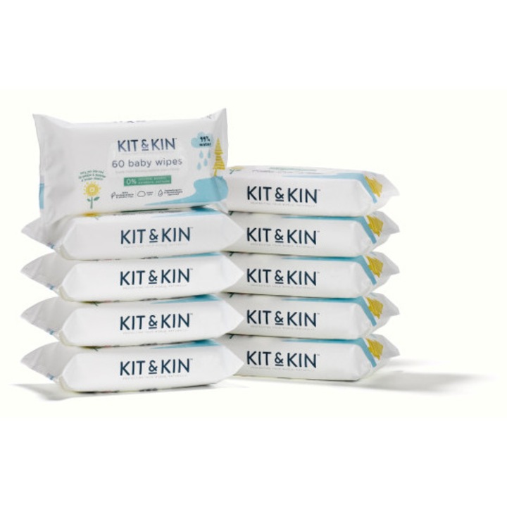 Servetele Umede Biodegradabile, Kit&Kin, 600 buc, 60buc x 10pachete