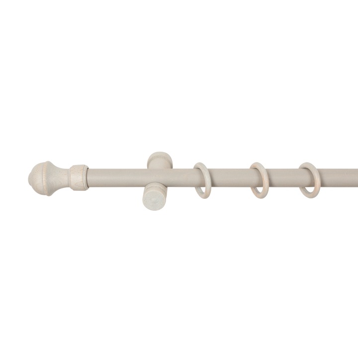 Galerie simpla Ares, lemn masiv cu diametrul 28 mm, consola moderna, 400 cm, gri antic, kit complet cu inele si carlige