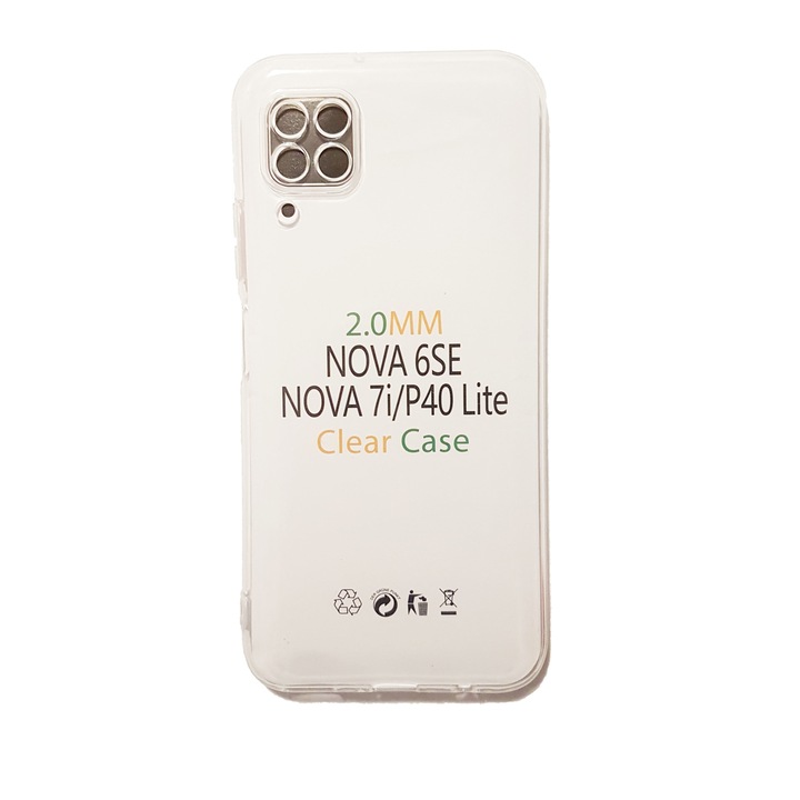 Прозрачен калъф 2 мм със защита на камерата за Huawei P40 Lite, Nova 6 se, Nova 7i прозрачен гел