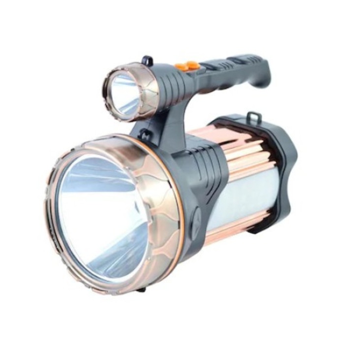 Lanterna Profesionala cu LED, Lumina Alb-Albastru, Panou Lateral 16 LED-uri, 100 W, Negru&Bronz, A&T, reincarcabila