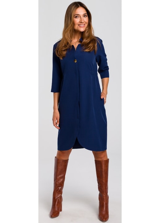 Rochie blazer, Style, Poliester / Elastan, Negru, Albastru