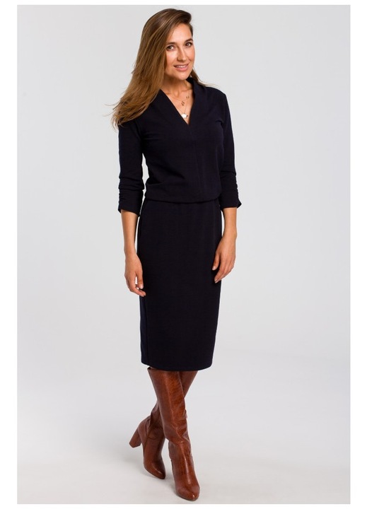 Rochie knit cu decolteu in V, Style, Bumbac, Bleumarin