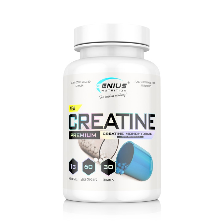 Genius Nutition Creatine, Creatina pentru dezvoltarea masei musculare, 60 mega capsule