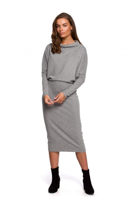 Миди рокля, стил, памук, Сив