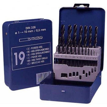 Set burghie Tivoly DIN 338, laminate, HSS 1-10 mm x 0.5 mm, 19 piese Set burghie Tivoly DIN 338, laminate, HSS 1-10 mm x 0.5 mm, 19 piese