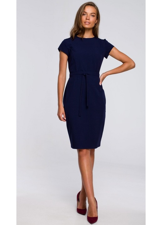 Rochie creion cu cusaturi - albastru marin, L