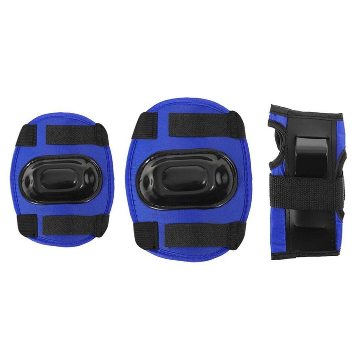Set 6 piese pentru protectie copii, Nils Extreme, H108, EVA/Nylon, Genunchiere/Cotiere/Protectie incheieturi, Albastru inchis/Negru, L