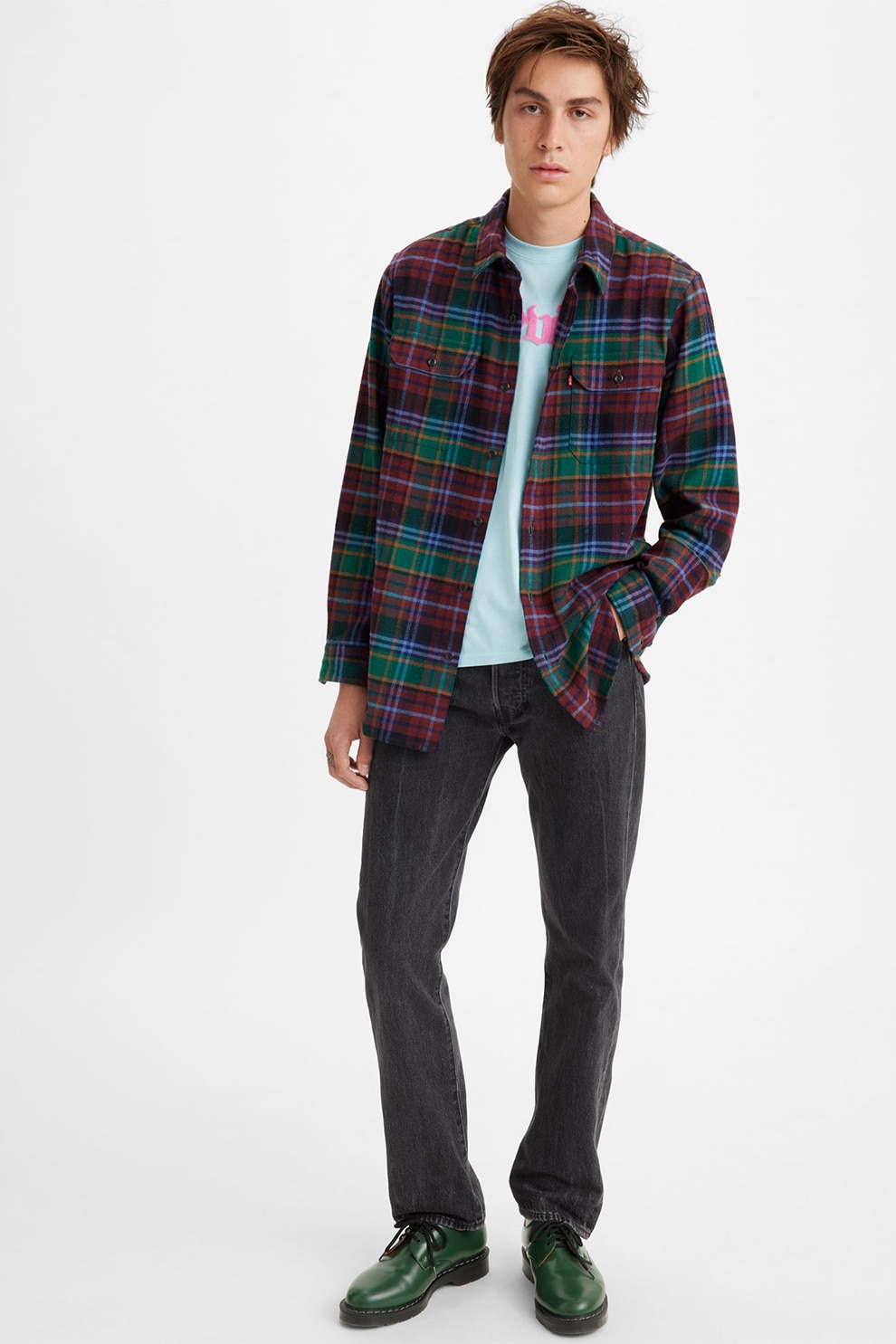 Levi's, Blugi cu nasturi 501® Original Fit, Gri antracit, W32-L32