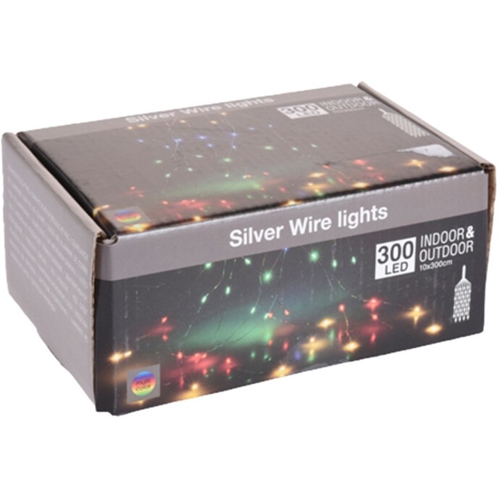 300 micro LED-es, színes RGB, hálózati adapteres, vízesés fényfüggöny, 3 m