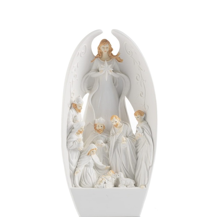 Angyalka fénnyel, Jászol jelenet, magasság 19,5 cm, szélesség 10 cm, szatén, elemmel együtt