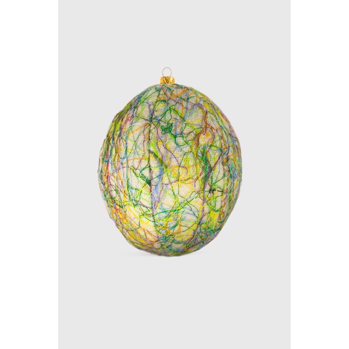 Glob Craciun Gigant, alb, detalii multicolore, 100% Lana virgina. Lucrat manual