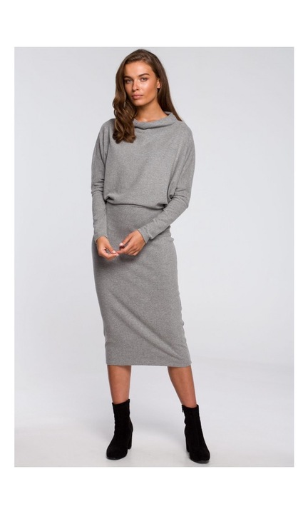 Rochie cu decolteu drapat, Gri