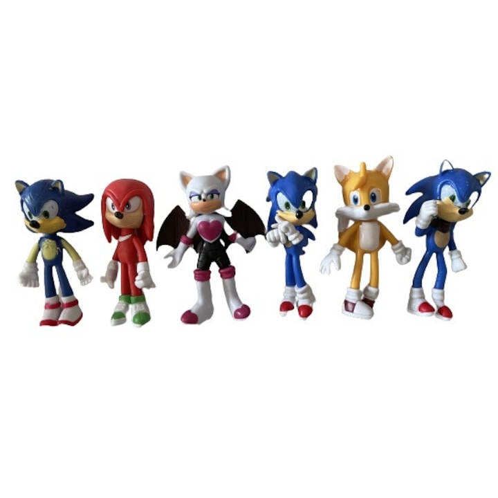 6 figurás készlet Sonic 2, Sonic és barátai, Metal Sonic, Amy Rose, Knuckles, Tails, tarka H 10 CM