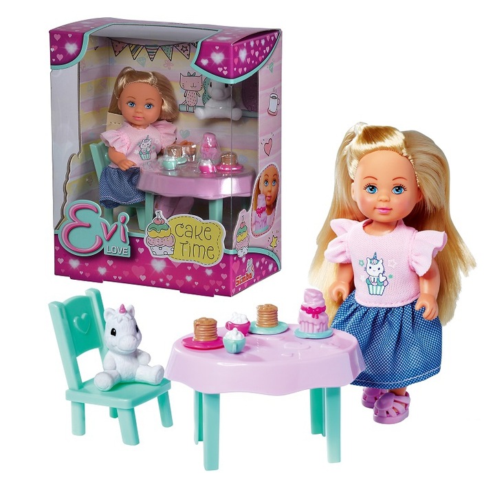 Papusa, SIMBA, Unicorn/Set ceai, Plastic, Multicolor, 3+