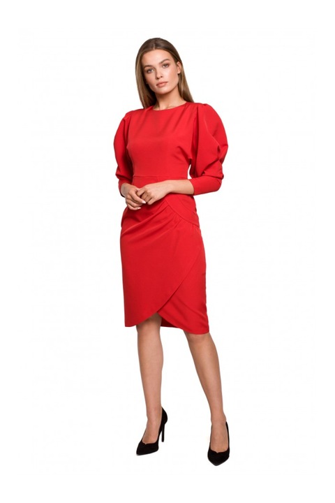Дамска рокля, Стил, Полиестер/Еластан, Червена, XL