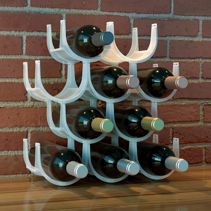 Suport pentru 10 sticle vin, 37 x 49 x 14 cm, alb