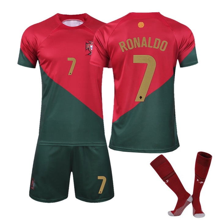 Echipament Sportiv Ronaldo Fotbal Tricou Set, Copii, 130-140 cm, Poliester, Rosu