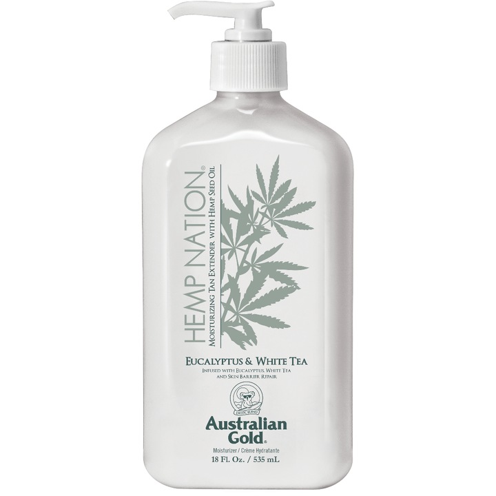 Lotiune pentru prelungirea bronzului, Australian Gold, Hemp Nation, Eucalyptus/White tea extender, 535ml