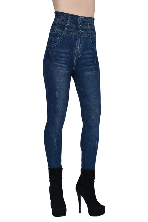 Colanti Blugi Modelatori Bleumarin Vatuiti Talie Inalta HWW019, Bleumarin