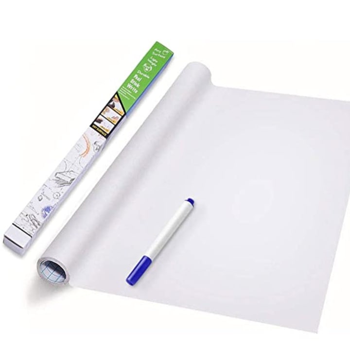 Tabla de scris tip autocolant pentru perete 200cm x 45cm, alb + marker