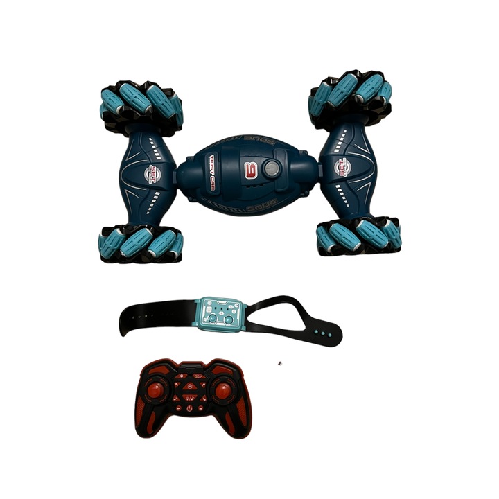 Masinuta Twist Air Gesture Car, Stunt Car, telecomanda 2.4 GHz, telecomanda ceas, control gestual, Albastru, 32/30