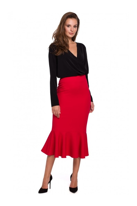 Fusta creion. Makover. Poliester. Rosu. XXL