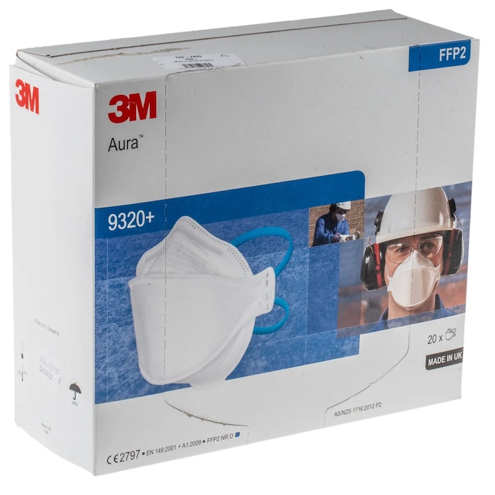 20 db légzésvédő maszk készlet FFP2 3M™ Aura™ 9320+ szelep nélkül CE2797
