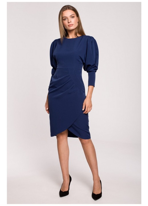 Rochie cu maneci bufante - albastru marin, L