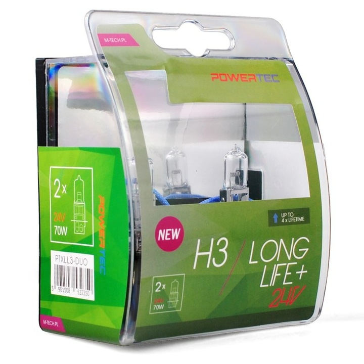 Set 2 becuri auto far, M-Tech, Halogen, H3, 24V, 70W, PK22s